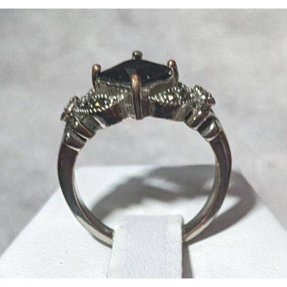 Gothic Art Deco Black Gemmed And Marcasite Ring Size 7 1/4 - Picture 4 of 13